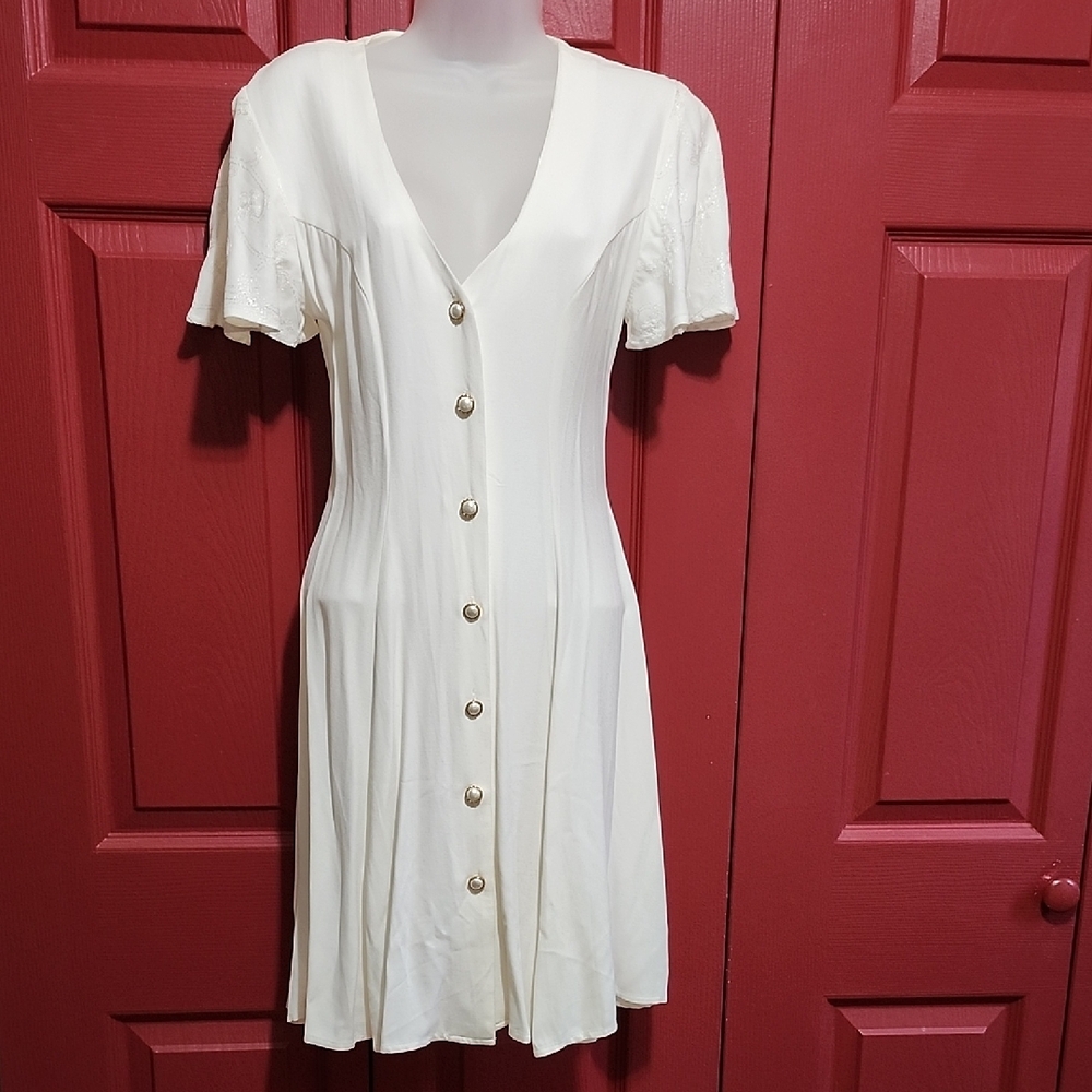 EUC Sz 3/4 Vintage Elegant Off-White Button-Down Dress.